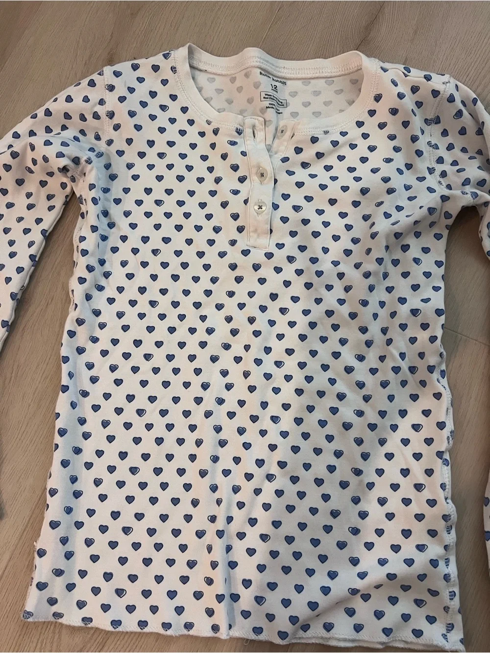 Kids Size 12 White Roller Rabbit Pajama Set with Blue Heart Print. 100% Cotton